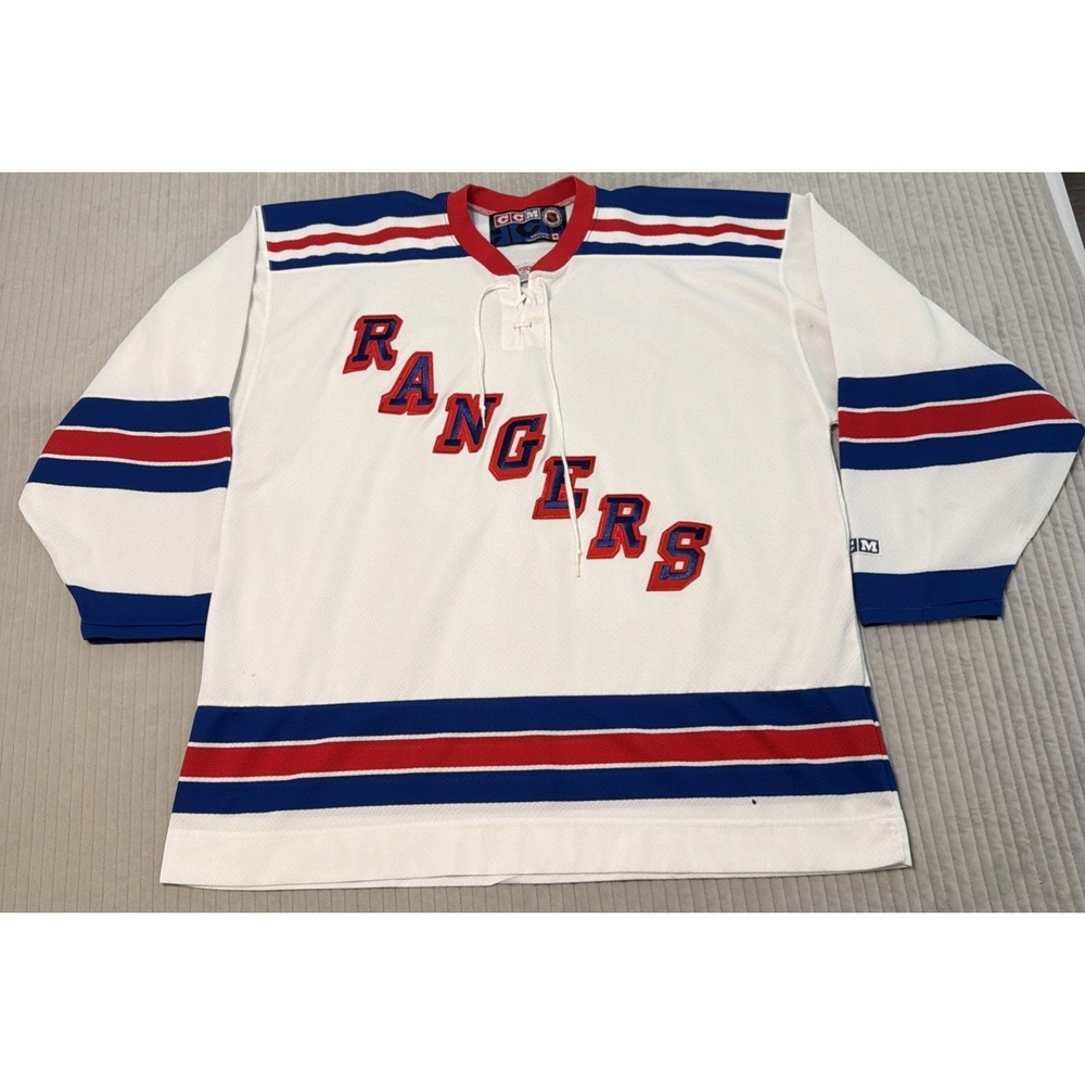 Vintage CCM NY Rangers Hockey Jersey Mens XXL White Mesh Sportswear NHL